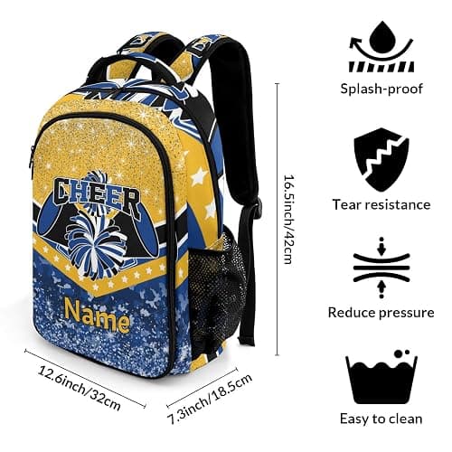 Zaaprint Cheer Backpack Cheerleader Bags Schoolbag Casual Day Pack with Name(Blue Gold) thumbnail 6