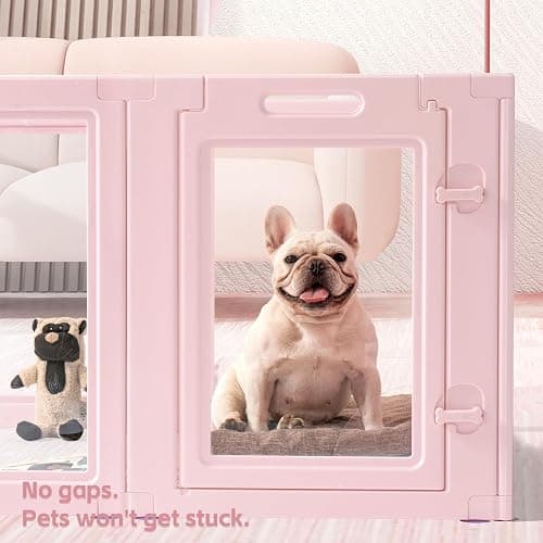LoveTail DIY Clear Acrylic Dog Playpen House,Quick Easy Assembly and Disassembly,Strong Floor Suction,Indoor and Outdoor Use,Easy Cleansing Puppy Fence (Skin Pink, 23.6" H, 10PCS) thumbnail 6