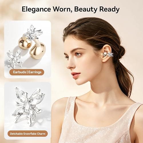 WUYUEGE Clip On Earbuds with Detachable Butterfly Earrings & LED Makeup Mirror Case, Wireless Earbuds Bluetooth 6.0, Air Conduction Headphones, Lightweight for Travel Work Daily Use,Great Gift Choice thumbnail 2