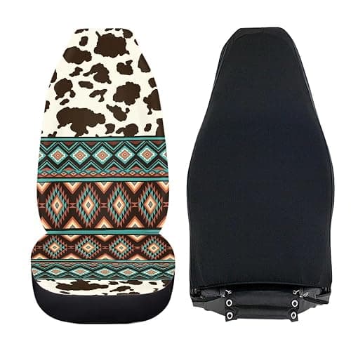 Dreaweet Aztec Seat Covers for Cars SUV Trucks,Brown Cow Print Car Seat Covers Vehicle Seat Protector Set of 2,Cute Cow Print Car Accessories for Women Interior thumbnail 4
