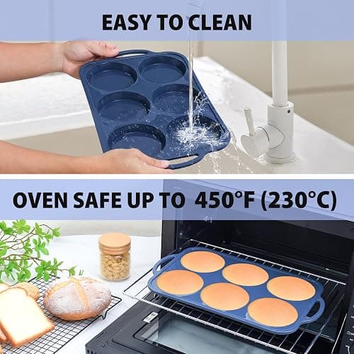 Highkit 10cm Giant Silicone Yorkshire Pudding Tray with Metal Handles,6 Cup Non Stick Jumbo Silicon Yorkshire Pudding Tin,Large Muffin Top Moulds for Baking Pan,Oven,Egg Bites,Whoopie Pie,Tart, Grey thumbnail 9