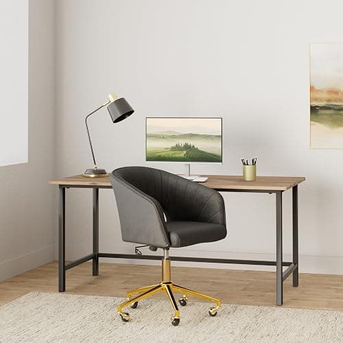 Nrizc Velvet Office Desk Chair, Upholstered Home Office Desk Chairs with Adjustable Swivel Wheels, Ergonomic Office Chair for Living Room, Bedroom, Office, Vanity Study (Black) thumbnail 2