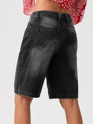 NUFIWI Women Baggy Denim Bermuda Shorts Y2k Straight Denim Shorts | Jean Shorts Womens, Wide Leg, Short Pants, Vintage, Casual, Knee Length, Long Jorts with Pockets, Oversized, Trendy thumbnail 5