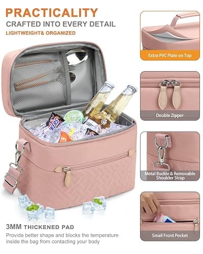 Capolo Lunch Box for Women Men Adults,Insulated Lunch Bag Leakproof Lunch Cooler Box with Removable Strap Cute Lunch Tote Bags Reusable Thermal Lunchbox for School Work Picnic(Small,Pink) thumbnail 7
