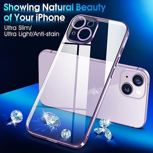 Supdeal Crystal Clear Case for iPhone 14, [Not Yellowing] [Camera Protection] [Military Grade Drop Tested] Transparent Shockproof Protective Phone Case Soft Silicone Slim Cover, 6.1 inch, Purple thumbnail 2