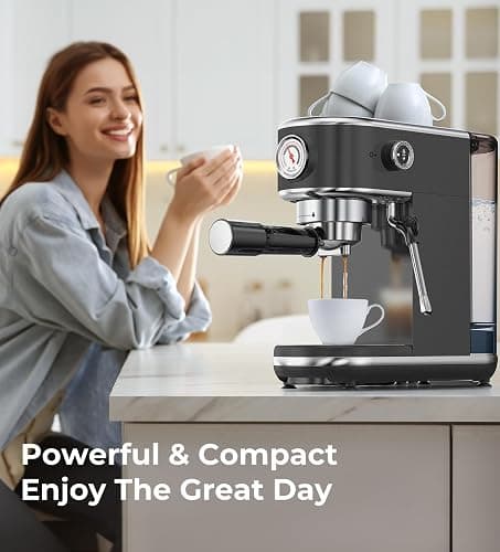 atatix 20 Bar Espresso Machine with Milk Frother, Compact Espresso Maker, Stainless Steel Coffee Machine with Precise Temp Control & 44oz Removable Water Tank for Latte, Cappuccino, Dark Grey thumbnail 9