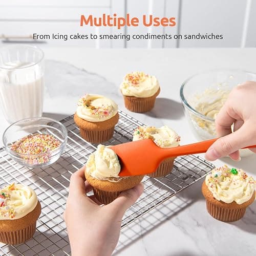 U-Taste Silicone Spatula Set: 600ºF High Heat Resistant, Seamless Food Grade Flexible Rubber Kitchen Cooking Mixing Baking Scraper for Nonstick Cookware Set of 3 (Orange) thumbnail 8