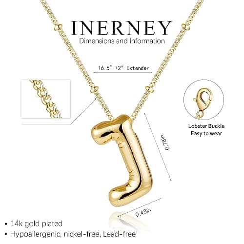 Inerney Gold Bubble Letter Necklace Initial Necklaces for Women, Chunky 14K Plated Balloon Initials, Trendy Charm Non Tarnish Custom Name Pendant Jewelry Gifts for Mom thumbnail 4
