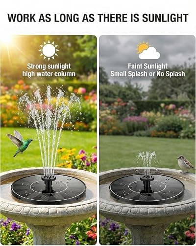 Maraiss Solar Fountain for Bird Bath, 2026 Upgrade 1.4W Solar Power Water Fountain Pump with 7 Nozzles, Free Standing Floating Powered Fountains for Garden, Pond, Pool, Birdbath (6.3 inch) thumbnail 6