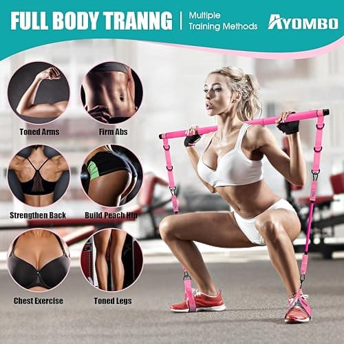 Ayombo Pilates Bar Kit with Resistance Bands, Pilates Workout Equipment for Legs, Hip, Waist, Arm, Squats Exercise Equipment for Home Workouts, Adjustable 3-Section Pilates Bar Kit for Women & Men thumbnail 2