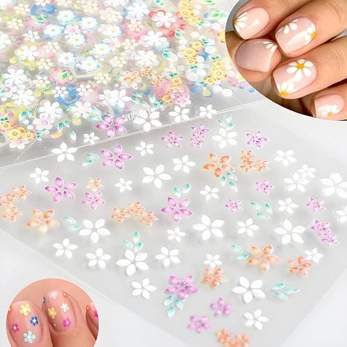 SPLOCUDU Colorful Cute Daisy, Floral, Heart, Flower Nail Art Stickers Decals, 3D Self Adhesive Supplies, Design Decoration Accessories for Women and Girls, 30 Sheets thumbnail 3