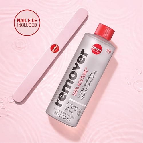 Onyx Professional 100% Pure Acetone Nail Polish Remover Kit with 7 inch Nail File, 8 fl oz - Made in USA, Maximum-Strength Gel Polish Remover, Artificial & Glitter Nail Polish thumbnail 6