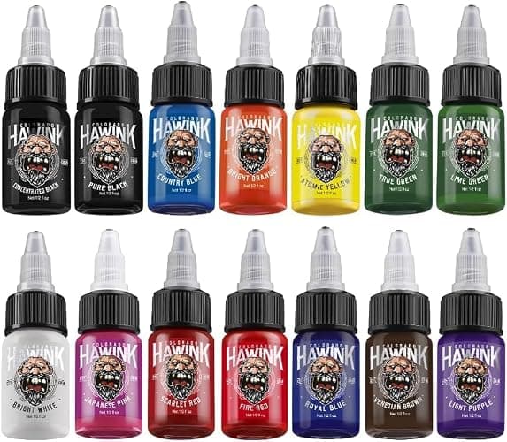 Hawink Tattoo Ink Set 1/2 oz (15ml) Tattoo Supply 14 Colors Pigment Kit Ink USA TI203-15-14 thumbnail 2
