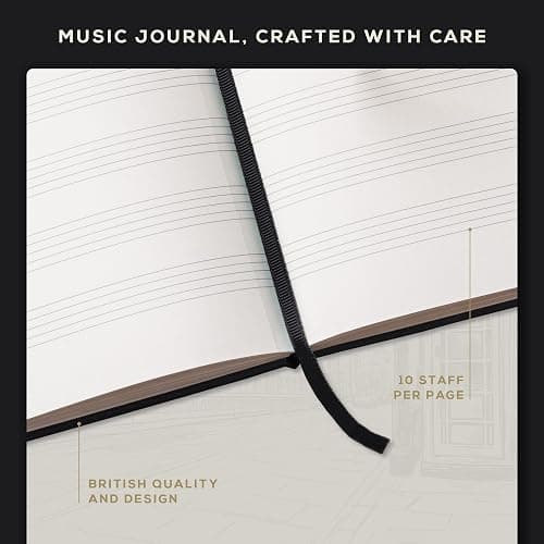 BEECHMORE BOOKS Blank Sheet Music Notebook – A4 8.5x11.5 for Songwriters, Musicians & Composers, 156 Thick 120gsm Pages, 10-Staff Perforated Sheets, Vegan Leather Hardcover, Elastic Closure, Gift Box thumbnail 5
