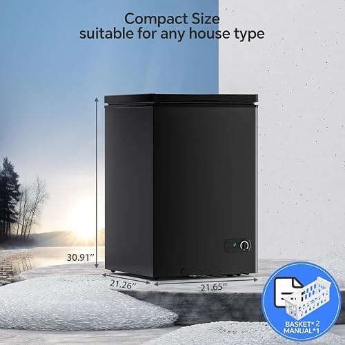 Kismile 3.5 Cubic Feet Chest Freezer with 2 Removable Baskets Free Standing Top Open Door Compact Deep Freezer with Adjustable Temperature for Home/Kitchen/Office/Bar (3.5 Cubic Feet, Black) thumbnail 2