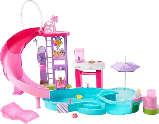 Barbie Dream Pool Playset with 6 Play Areas, Including Slide & Bubbling Hot Tub, Plus 20+ Accessories Like Pet, Floaties & More thumbnail 5