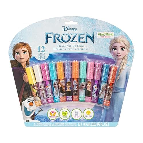Disney Frozen 12 Piece Plant Based Lip Gloss, Girls Party Favors, First Makeup Set for Girl, Perfect for Parties, Sleepovers, and Birthday Gifts, Elsa and Anna, Ages 3+, by Townley Girl - Image 1