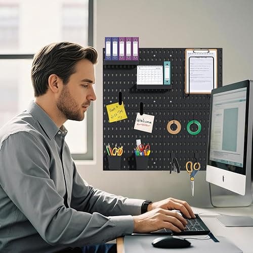 HENSHOW Wall Mount Pegboard Kit - 4 Panels & Accessories, Heavy Duty Modular Organizer for Home, Office, Craft Room & Kids Storage, Space-Saving 11.8"×11.8" DIY Tool Board‌ thumbnail 8