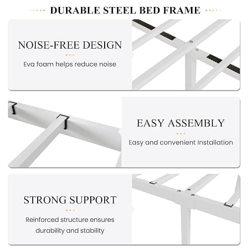 SHA CERLIN Queen Size Bed Frame with Headboard,Metal Bed Frame with Butterfly Pattern Design Headboard & Footboard,No Box Spring Needed,Easy Assembly,White thumbnail 7