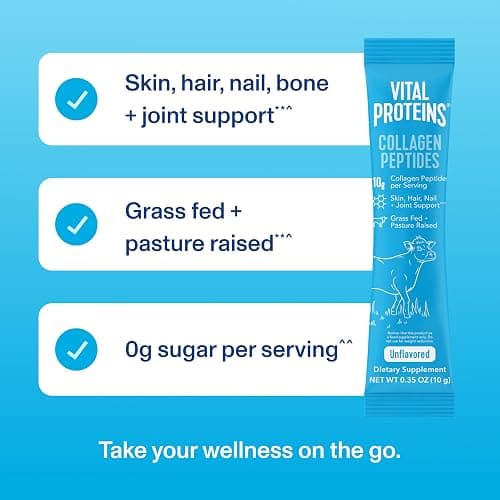 Vital Proteins Collagen Peptides Powder Supplement, Hydrolyzed Collagen Peptides Travel Pack, 20 Individual Packets thumbnail 5