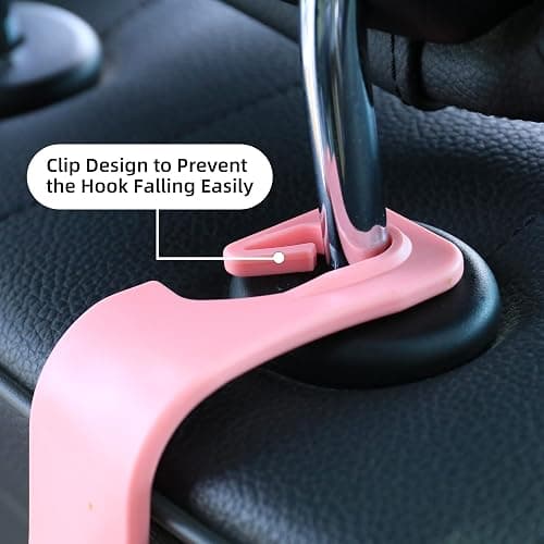 Amooca Car Seat Headrest Hook 4 Pack Hanger Storage Organizer Universal for Handbag Purse Coat Universal fit Vehicle Car Pink with Clip thumbnail 6