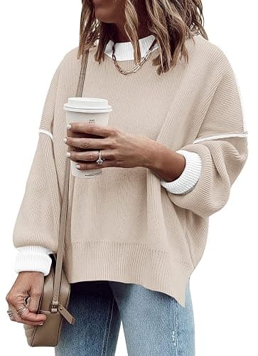 Womens Oversized Sweaters Fall 2026 Fashion Clothes Colorblock Knit Tops | ETCYY Striped Sweaters For Women Trendy,Batwing Sleeve Oversized Sweater Pullover Tops,Cute,Spring Winter Fall Outfits thumbnail 2