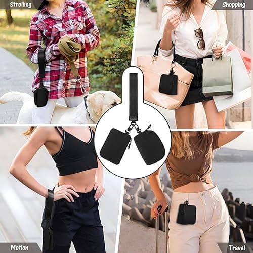 Viverte Mini Zip Around Keychain Wristlet Wallets Small Portable Dual Pounch Wristlet Detachable Coin Purse Pocket Gifts for Women Travel Sports Outdoors (Black+ Black) - Black+ Black thumbnail 7
