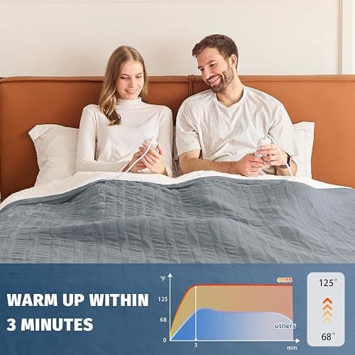 Heated Electric Blanket Queen Size - 84" x 90" Heating Blanket with Dual Control, 10 Heating Levels & 8 Hours Auto Off, Soft Warm Flannel Blanket, Christmas Birthday Gifts for Senior Grandma thumbnail 5