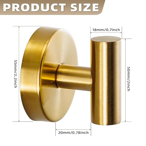 Fenas Suction Cup Hooks for Shower - Bathroom Reusable Hooks for Towels, Robes & Loofah - No-Drill Mounting on Kitchen,Walls,Metal,Glass,Mirrors,Tile & Smooth Non-Porous Surfaces (2, Brushed Gold) thumbnail 2