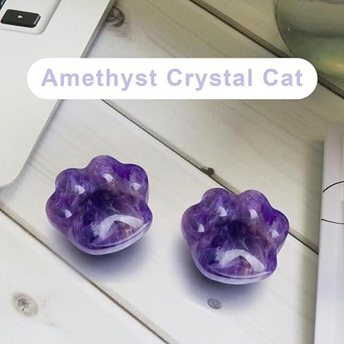 Amethyst Cat Crystal Worry Stone, Natural Healing Stone Gift | Natural Cat Stone for Anxiety Relief, Pocket Meditation Stone, Small Desk Decor, Healing Crystal, Unique Gift for Cat Lovers thumbnail 5