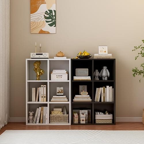 OSCHF 6-Cube Storage Shelf Bookcase - Wooden 3-Tier Floor Standing Open Bookshelf for Home and Office, Display Cabinet, Black thumbnail 8