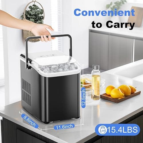 NEWBULIG Ice Makers Countertop with Handle, Portable Ice Machine, 9 Bullet Cubes in 6 Mins, 26lbs in 24Hrs, Auto-Cleaning, with Basket and Scoop, for Home, Kitchen, RV, Camping, Black thumbnail 8
