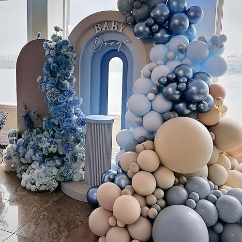 Blue White Sand Balloons Dusty Slate Fog Pastel Metallic Blue Beige Balloon 12INCH Helium Latex Balloon for Arch Kids Birthday Party Decorations Baby Boy Shower Christening Bridal Wedding Decor thumbnail 6