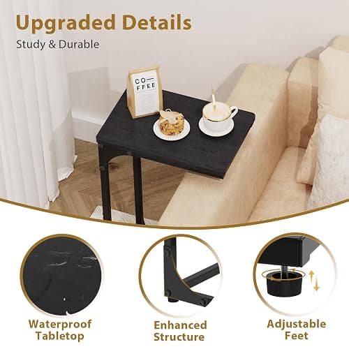 JCMCDO Narrow C Shaped End Tables Living Room TV Trays Set of 2, Small Thin Modern Side Table Skinny Slide Under Couch Tray Tables for Sofa Bedroom Small Space, Black thumbnail 4