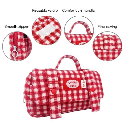 Haumei Cute Checkered Pencil Case, Red White Plaid, Large Capacity Gingham Pattern Pen Bag with Handle, Big Stationery Organizer, Multi-Use Storage Pouch, 8.7x1.6x4.7 Inches, Red thumbnail 3