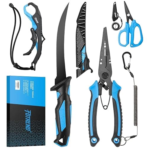 Fishing Tool Kit, Fishing Gear - Fishing Plier with Sheath, Fillet Knife, Fishing Scissors, Fish Lip Gripper, Tool Retractor, Keychain Bottle Opener, Fishing Gifts for Men - Image 1
