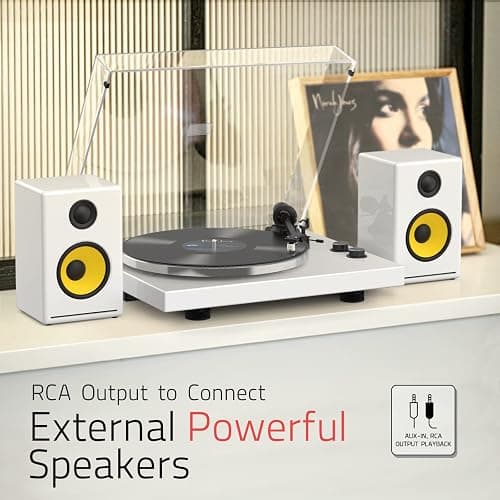Record Player Turntables with Wireless Output Connectivity Vinyls Players Belt-Drive 33 45 RPM Speed Phono Line USB Digital to PC Recording MM Cartridge AT-3600L Classic New Sleek Piano White thumbnail 6