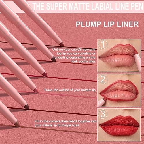 evpct 12Pcs Retractable Lip Liners Pencils Set Pack for Shaping & Sculpting Lips, Mauve Maroon Red Orange Nude Coffee Brown Plum Taupe Creamy Matte Gel Lip Liner Lipliners Pencil delineador de labios thumbnail 5