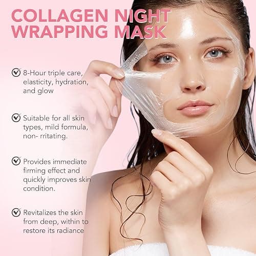 Akeeronn Collagen Overnight Wrapping Peel Off Facial Mask, Collagen Night Wrapping Mask, Hydrating Anti Wrinkle Lifting for All Skin Types, Firming&Elasticity Sleeping Mask (Brush Included) thumbnail 2