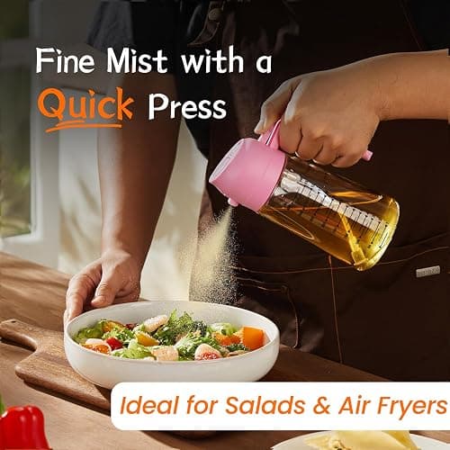 TrendPlain 16oz/470ml Glass Olive Oil Sprayer for Cooking - 2 in 1 Olive Oil Dispenser for Kitchen Gadgets, Air Fryer, Salad, and BBQ - Bubblegum thumbnail 4