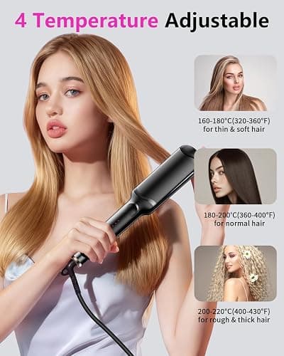 Hair Crimper Waver, Professional Hair Straightener Beach Waves Curling with 4 Interchangeable Ceramic Plates | Auto Temp Control for All Hair Types | Quick Heat Wide Plate Styling Tool & Straightener thumbnail 7