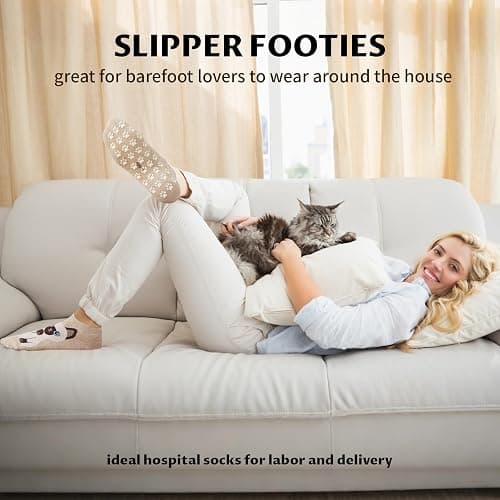 Non Slip Grippy Socks for Women Girls 5 Pack Cute Cat Grip Socks Pilates Slippers Footies for Yoga Barre Hospital thumbnail 6