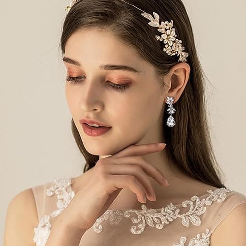 Jstyle 4 Pairs Silver Clip on Earrings for Women Elegant Rhinestone Clip on Earrings Dangle Drop for Brides Bridesmaids Non Pierced Earrings Set thumbnail 3