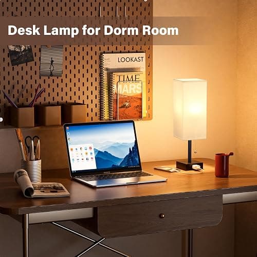 White Bedside Lamps for Bedroom Set of 2 - Small Rectangular Nightstand Lamp with AC Outlet Charging Port, 3 Color Temperatures Desk Light with Bulb, Tabletop Reading Lamp for Living Room/Dorm/Office thumbnail 4