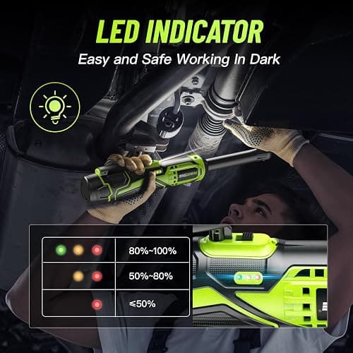Robustrue 3/8" Cordless Ratchet Wrench, 6-inch Extended Ratchet Wrench, 40Ft-lbs 400RPM Cordless Ratchet, 2 Batteries Power Electric Ratchet Driver with Variable Speed, 7 Sockets, LED Light thumbnail 5