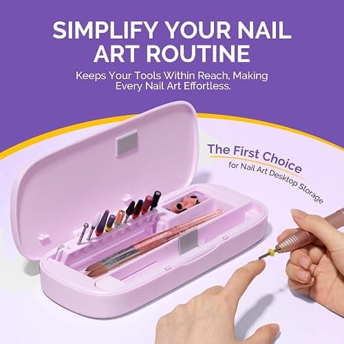 MelodySusie Acrylic Nail Tool Storage Box, Portable Dustproof Stand Displayer Holder Organizer Container Manicure Efile Accessories Nail Drill Kit Case, Travel Salon Home, Purple(Only Box) thumbnail 7