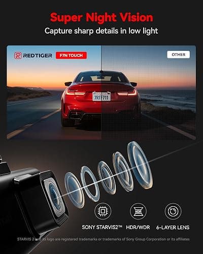 REDTIGER 4K STARVIS 2 Dashcam Front Rear, 5GHz WiFi 20MB/s, Free 128GB Card | Voice Control, Touch Screen, GPS, Loop Recording, Parking Mode, Audio Recording, WDR Night Vision, Supercapacitor(F7N Touch) thumbnail 6
