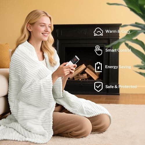HOMLYNS Heated Blanket Throw, 160 x 130 cm, 9 Heat Levels, White | 2-10 hour timer, UKCA and CE certified, memory control, 2.2 m power cord thumbnail 3