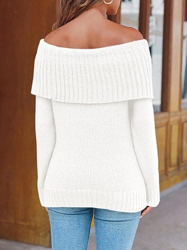 Saodimallsu Womens Off The Shoulder Sweaters Oversized Long Sleeve Loose Ribbed Knit Fall Trendy Pullover Tops thumbnail 5