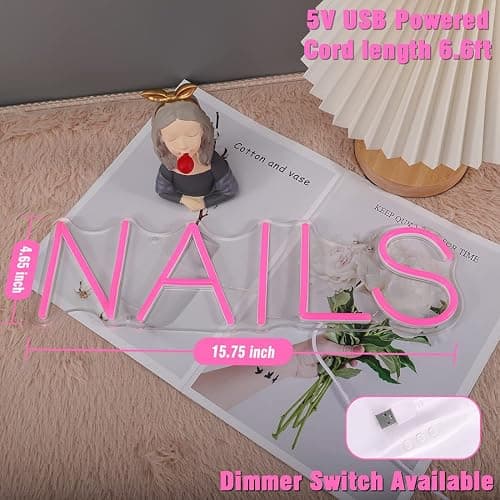 Britrio LED NAILS Neon Sign Light Pink Nails Spa Beauty Salon Studio LED Wall Art Decor Sign for Business Stores Logo Barber Shops Indoors Nail Tech Gift 5V USB Powered with Dimmer Switch 15.75 IN thumbnail 3